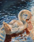 Oil Painting of a swan on water with a dark background