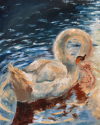 Oil Painting of a swan on water with a dark background
