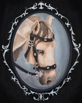 Art Print of a White horse with an ornamental border and a dark background