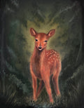 Oil Painting of a deer standing in a dark forest