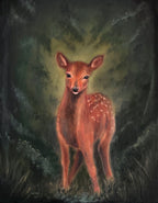 Oil Painting of a deer standing in a dark forest
